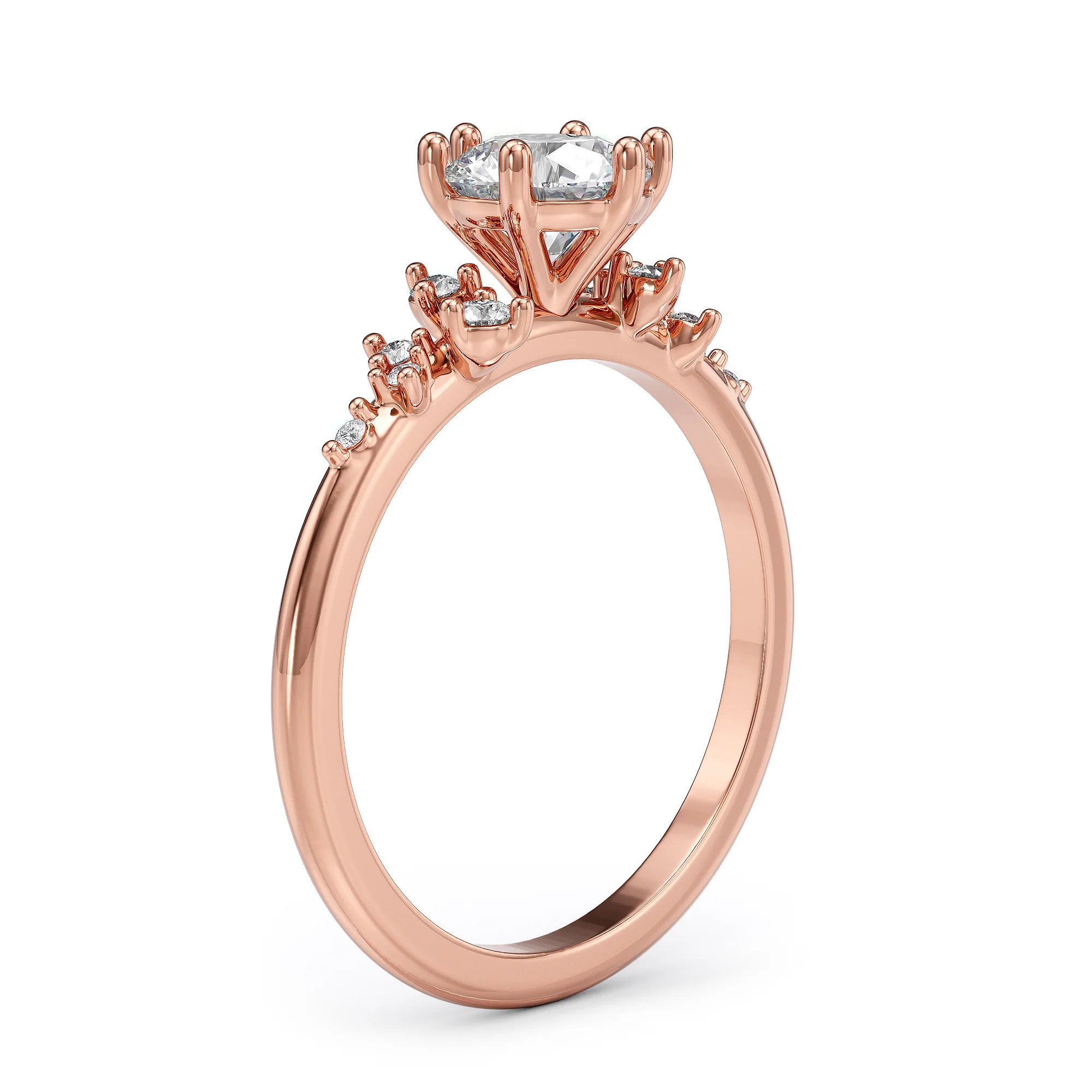 engagement ring with a diamond in a floral style 3D model — view 2