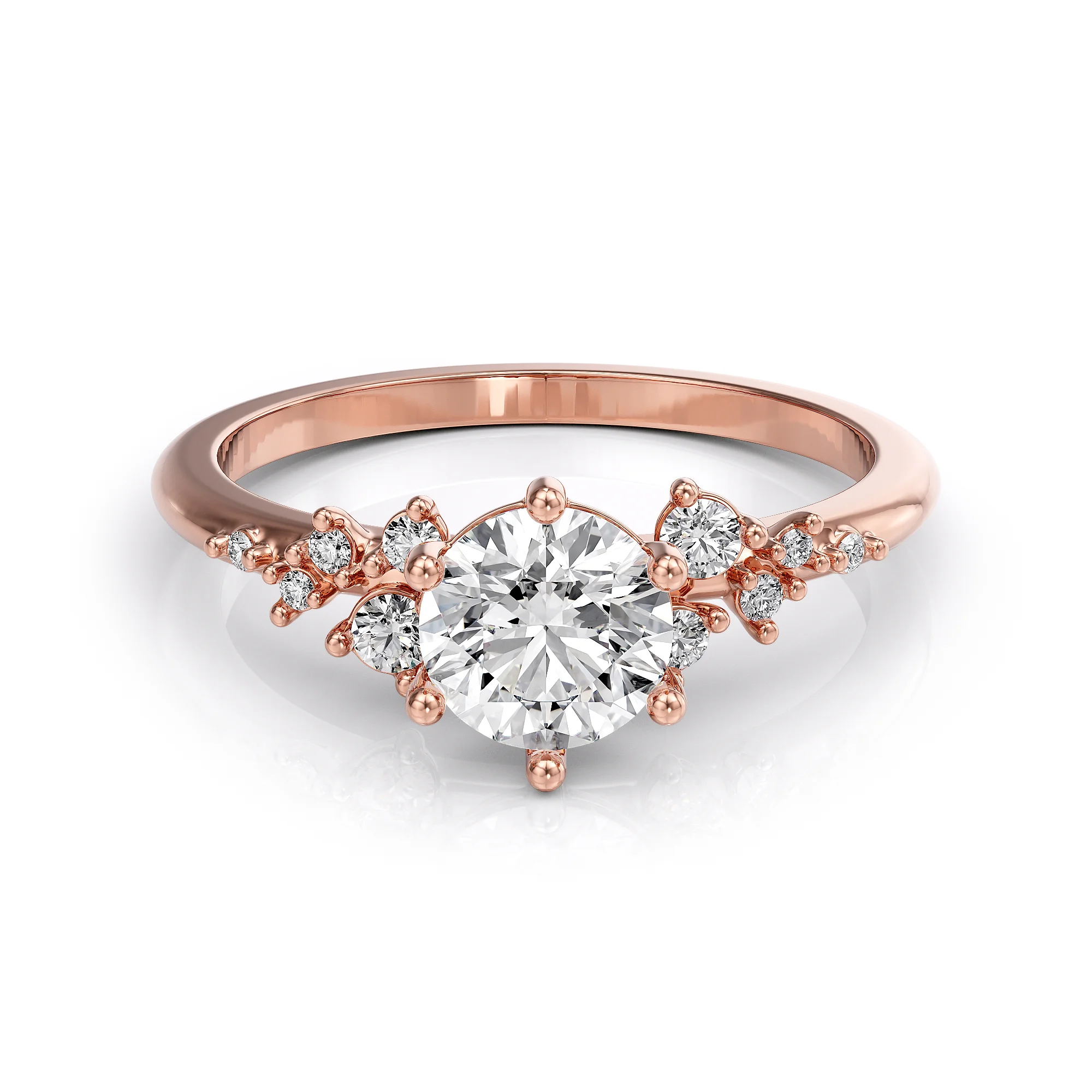 engagement ring with a diamond in a floral style 3D model — view 7