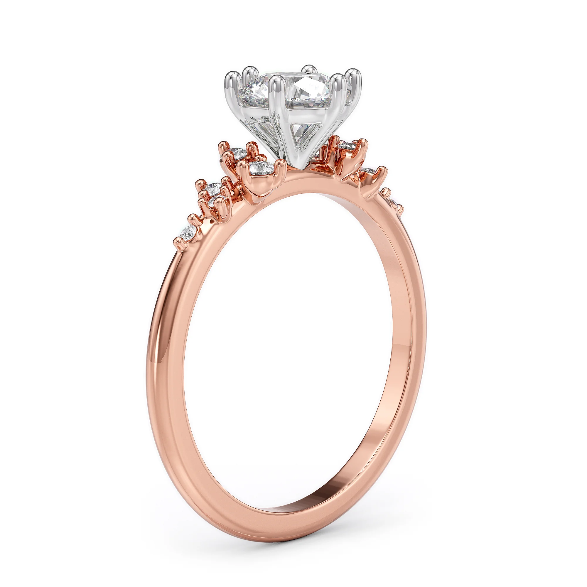 engagement ring with a diamond in a floral style 3D model — view 3
