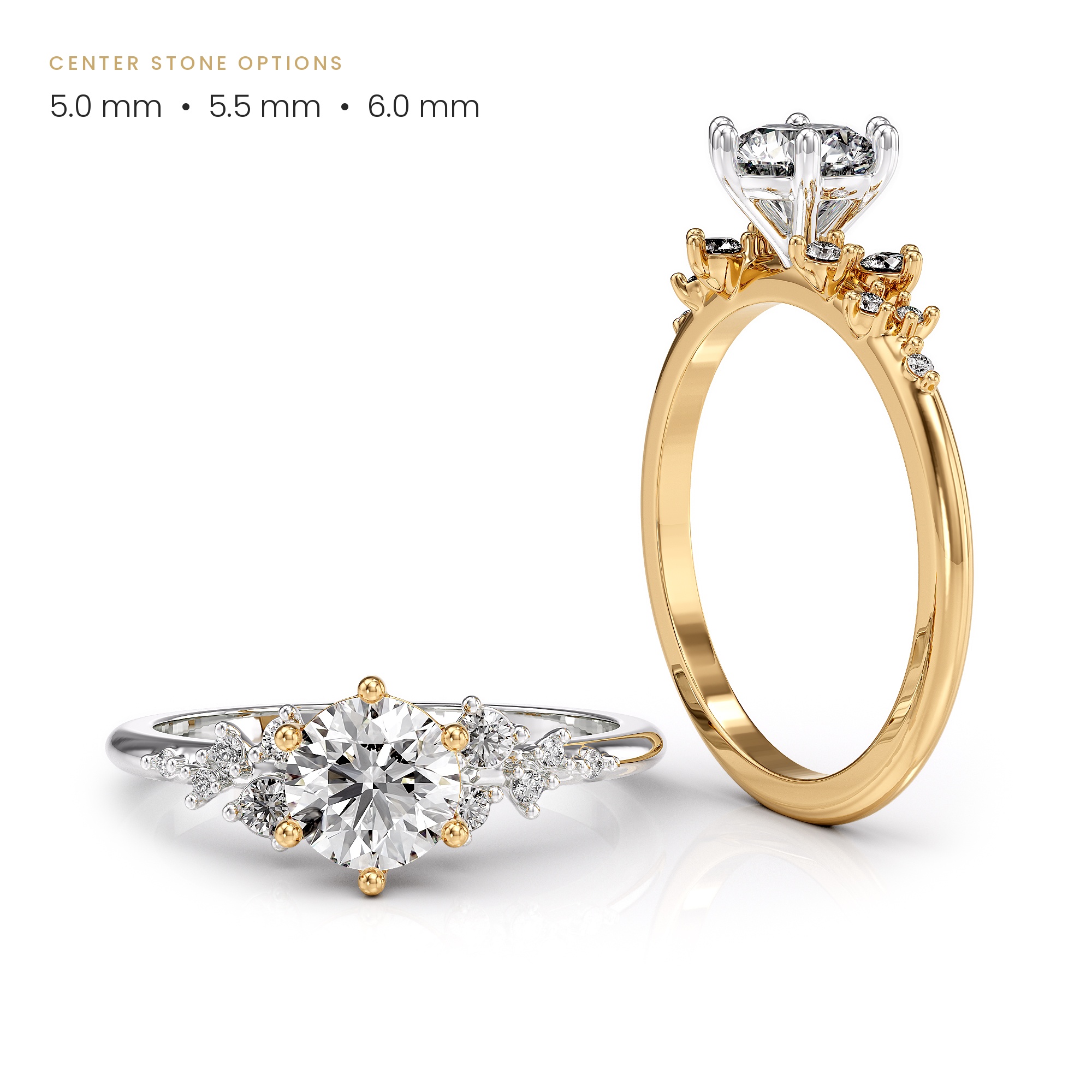 engagement ring with a diamond in a floral style 3D model