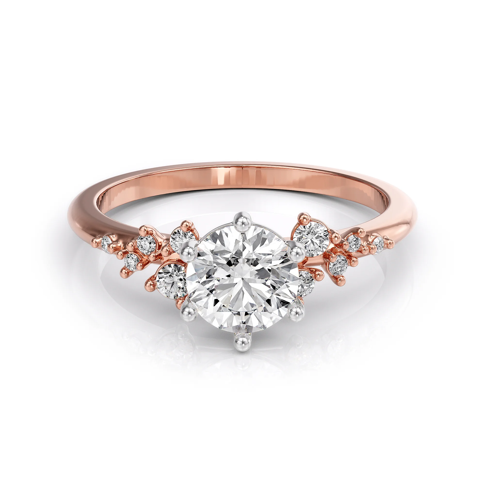 engagement ring with a diamond in a floral style 3D model — view 8