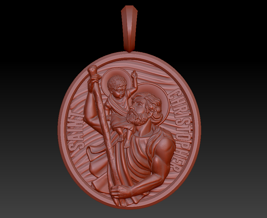 Oval Saint Christopher Religious Medallion Pendant — view 2