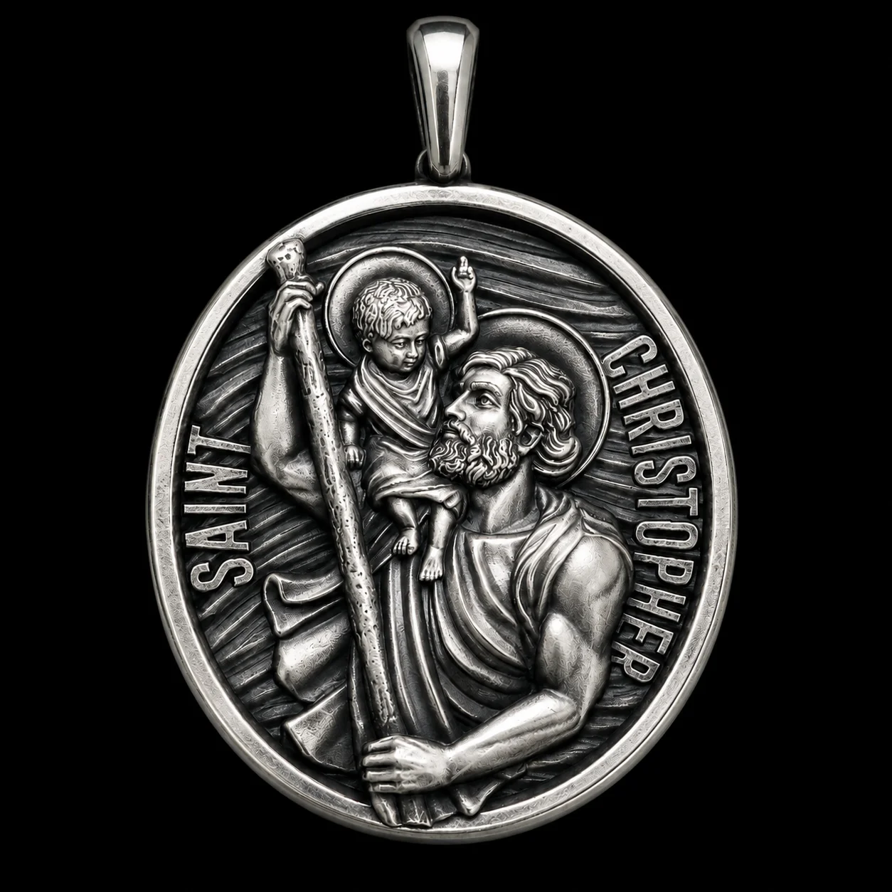 Oval Saint Christopher Religious Medallion Pendant