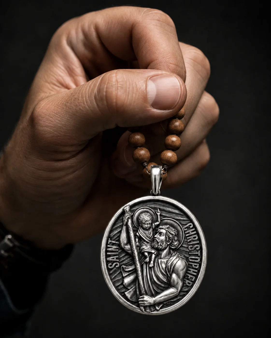 Oval Saint Christopher Religious Medallion Pendant — view 6