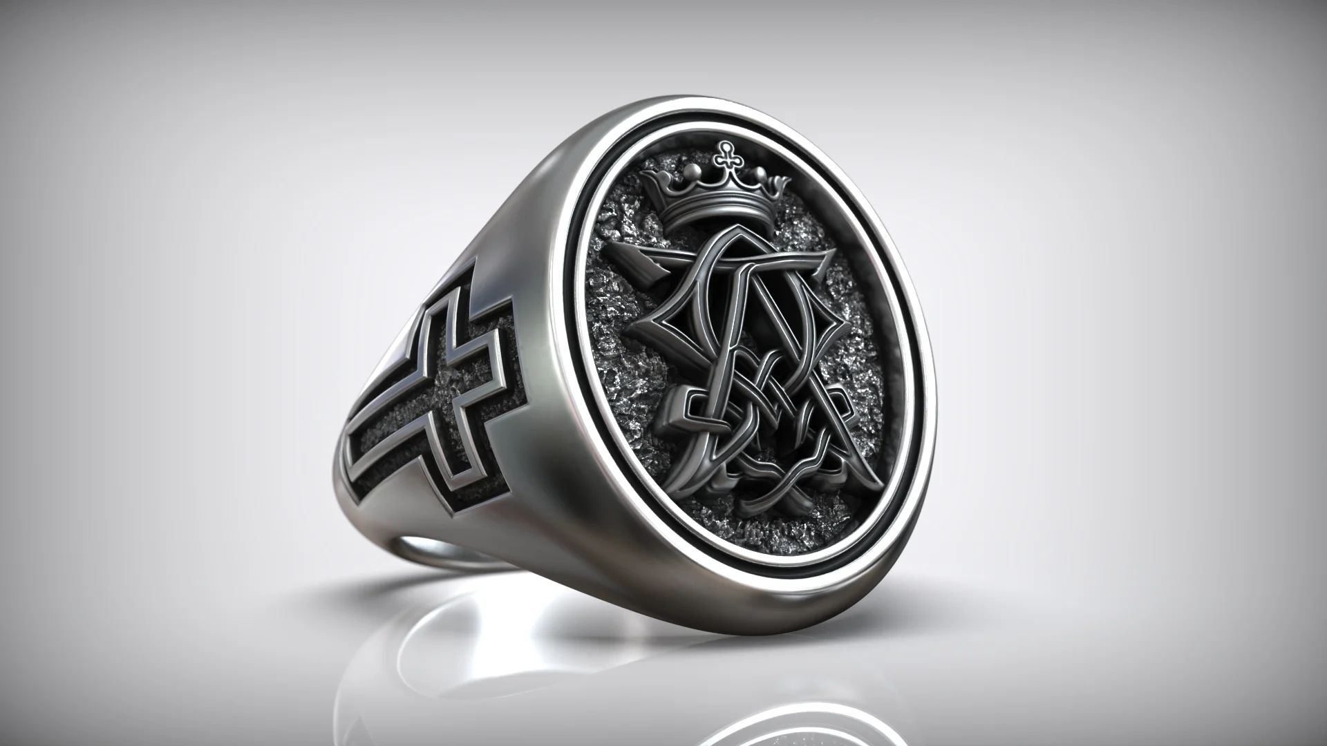 Alpha Omega Crown Christian Symbol Biblical Cross Ring 