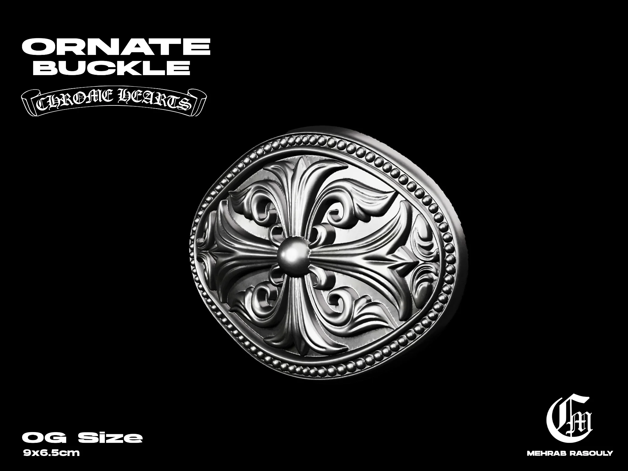 Gothic Revival Floral Cross Belt Buckle — view 5