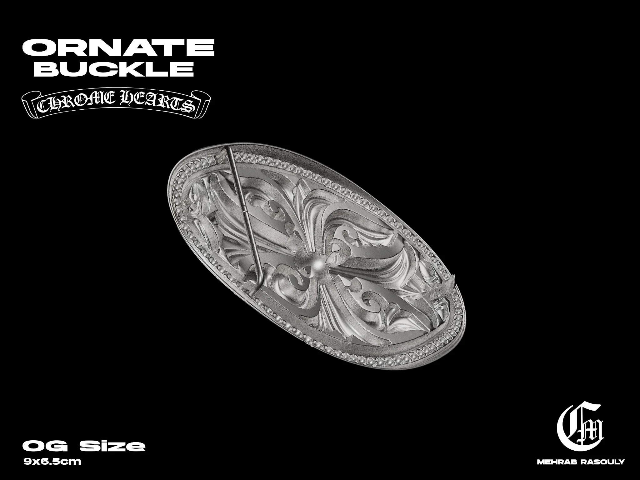 Gothic Revival Floral Cross Belt Buckle — view 6