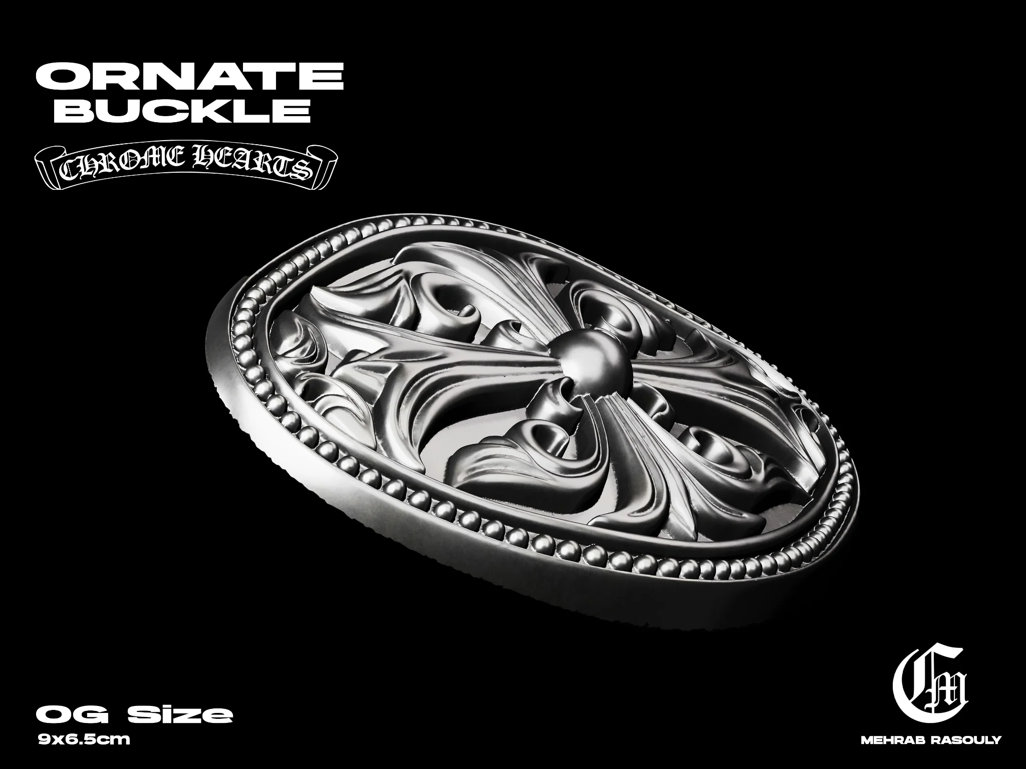 Gothic Revival Floral Cross Belt Buckle — view 3