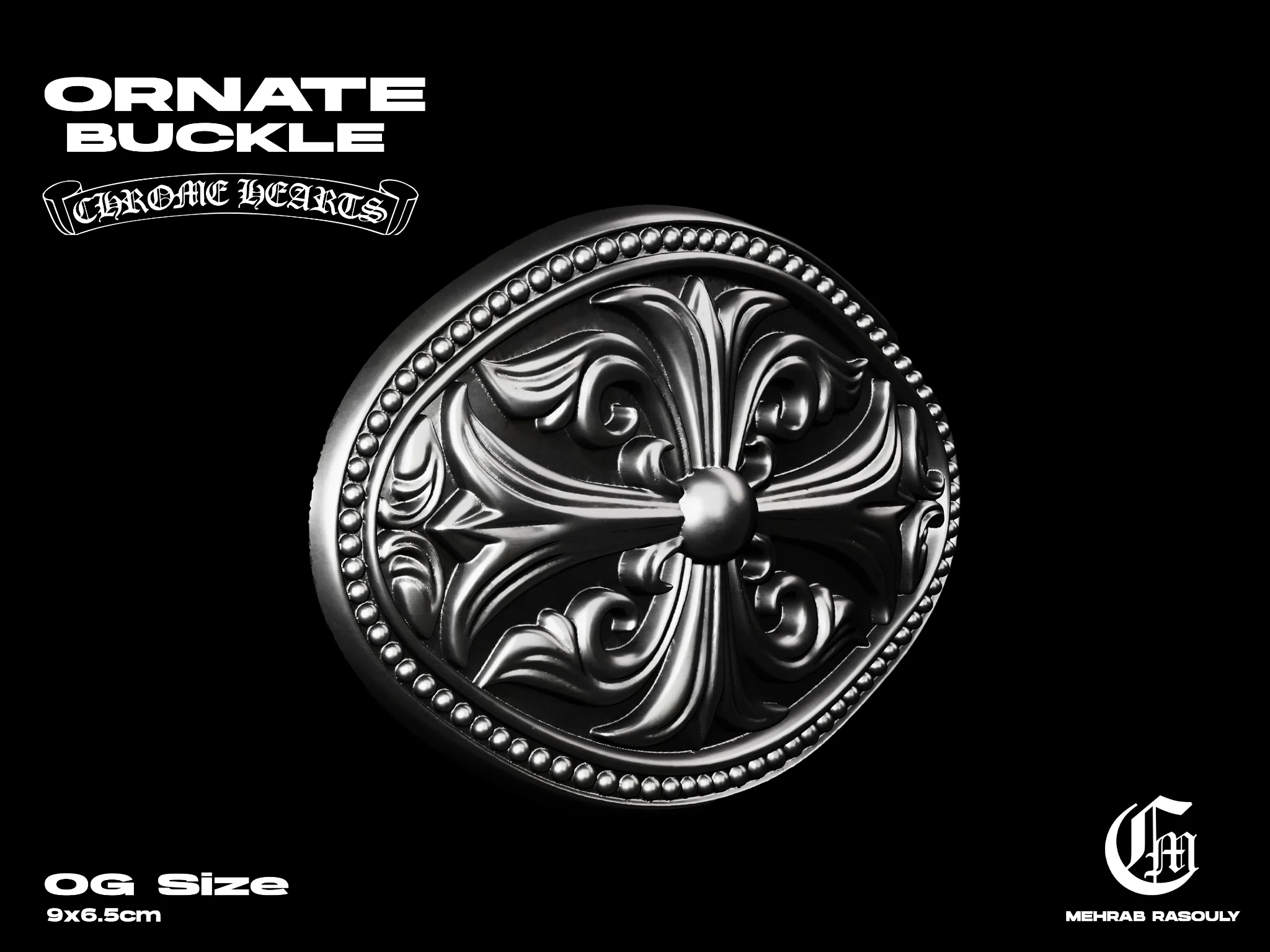 Gothic Revival Floral Cross Belt Buckle — view 4