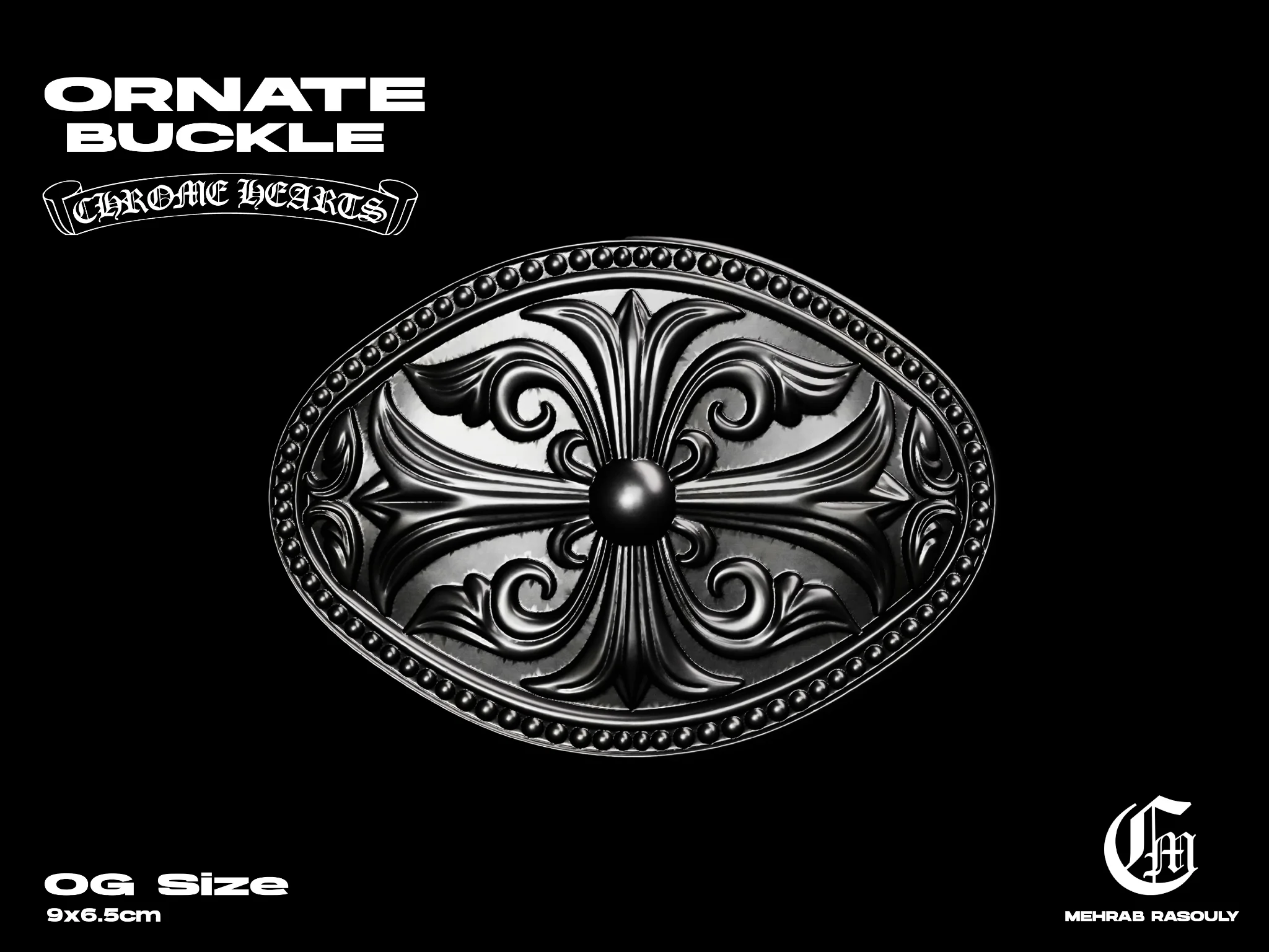 Gothic Revival Floral Cross Belt Buckle — view 2