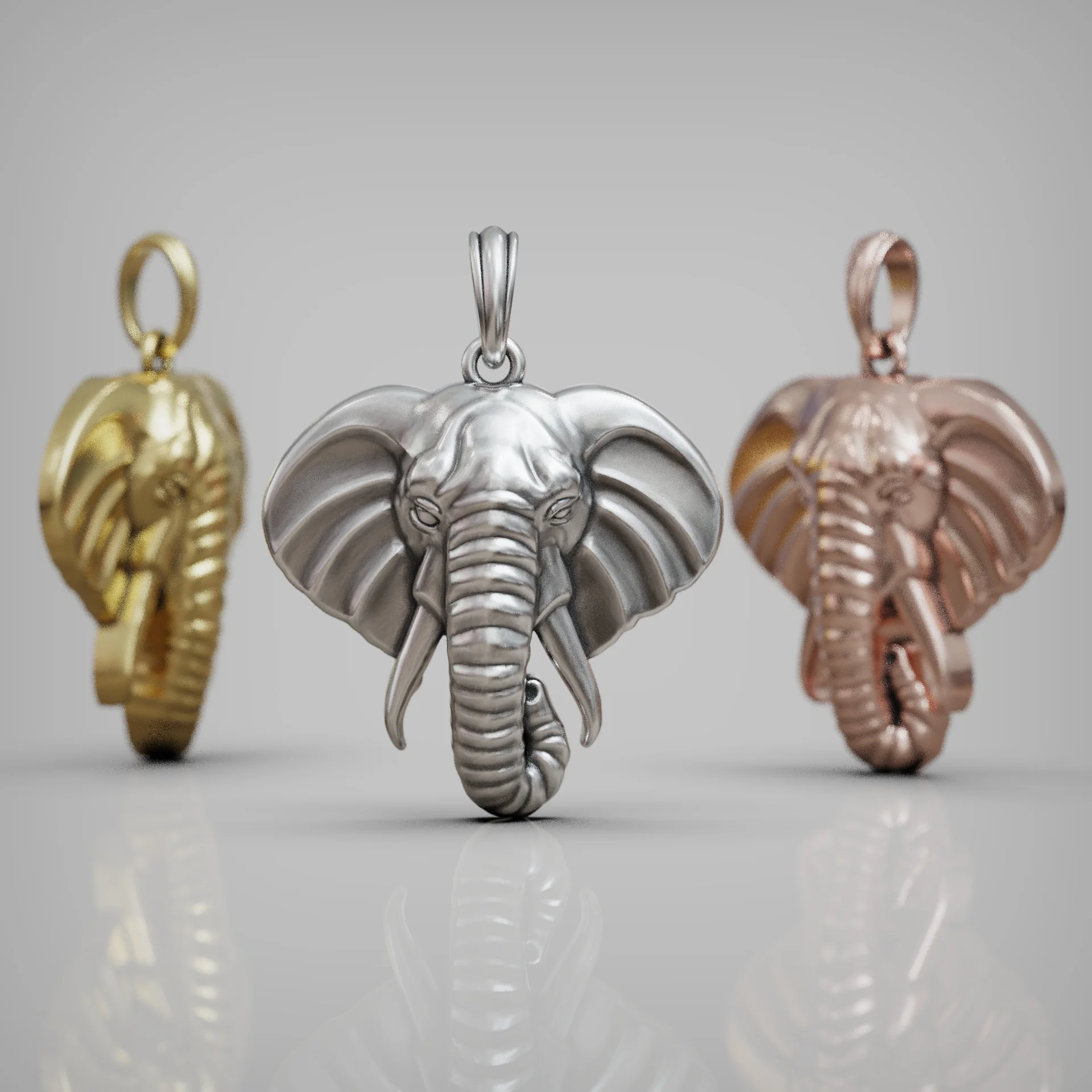 High Detail Elephant Head Relief Pendant — view 2
