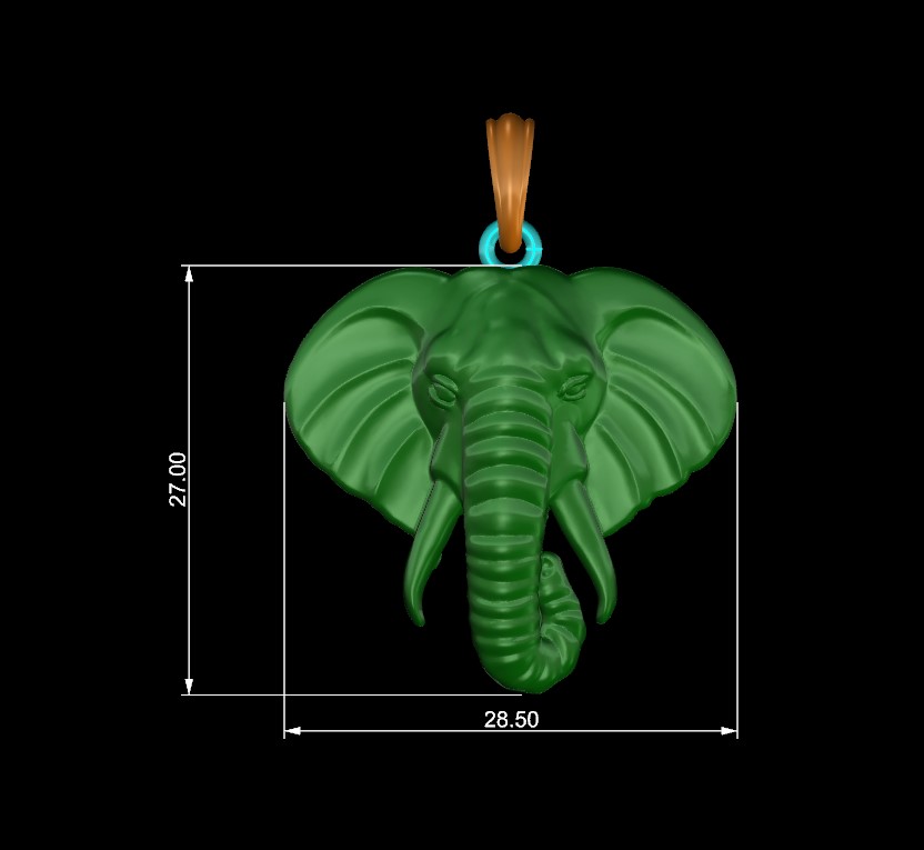 High Detail Elephant Head Relief Pendant — view 7