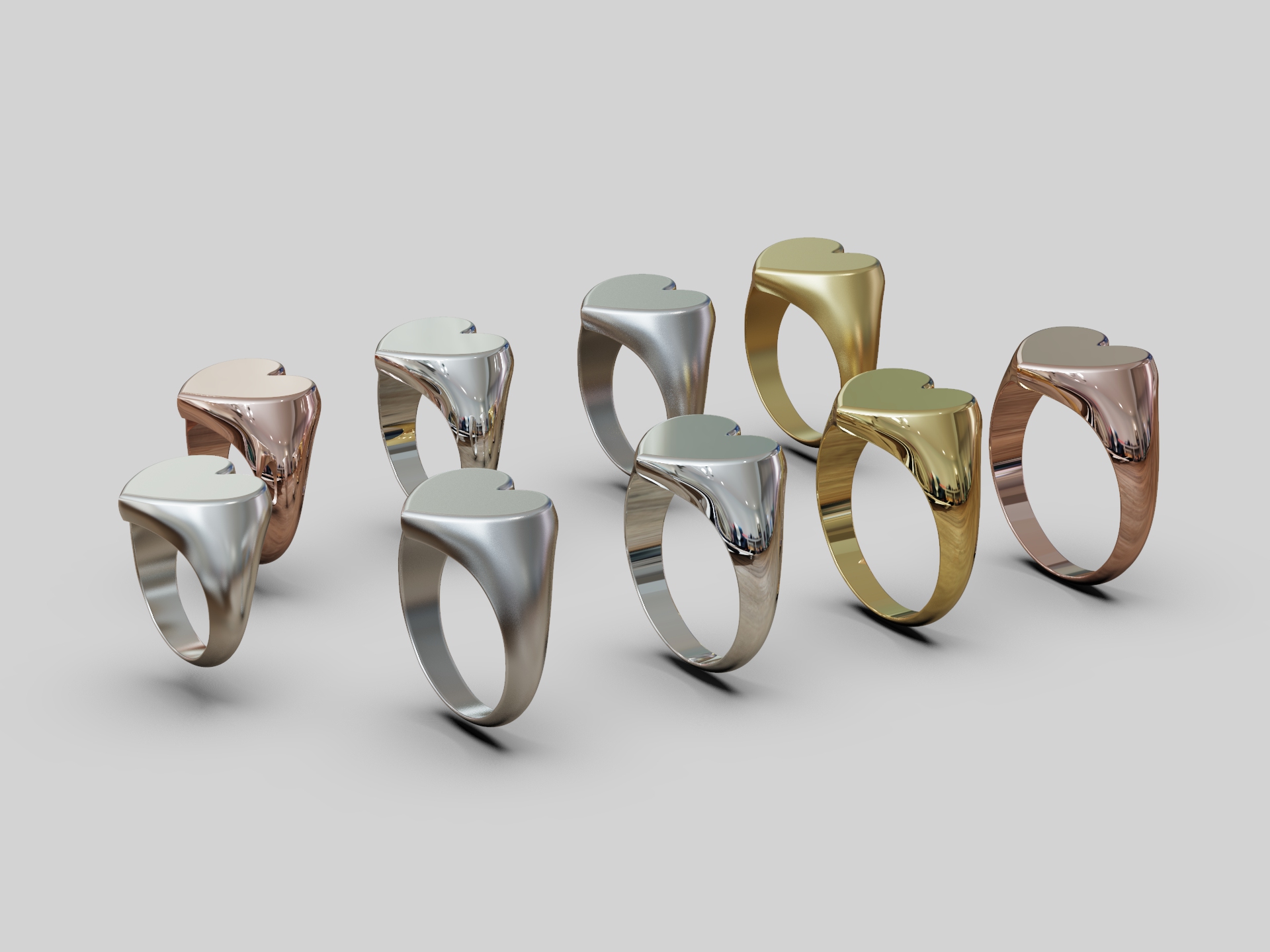 Chunky Heart Signet Ring 3D Model — view 3