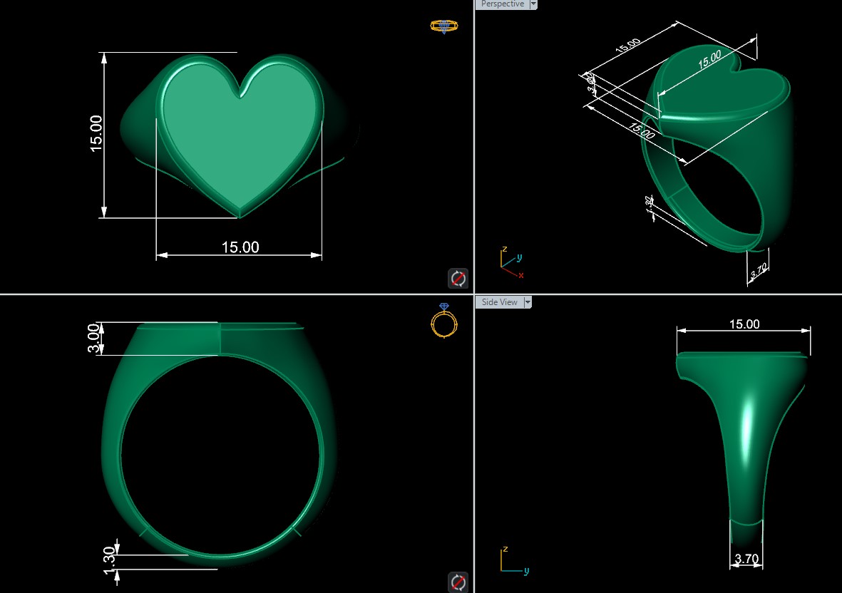 Chunky Heart Signet Ring 3D Model — view 6