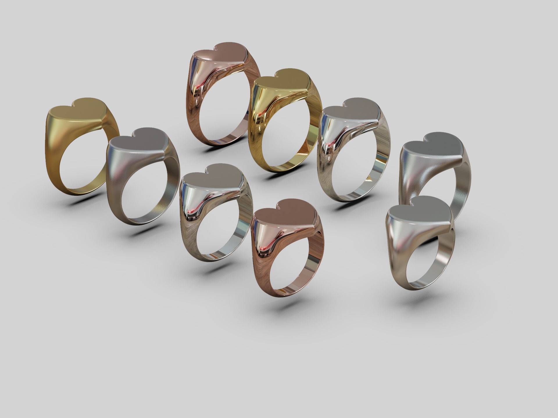 Chunky Heart Signet Ring 3D Model — view 2