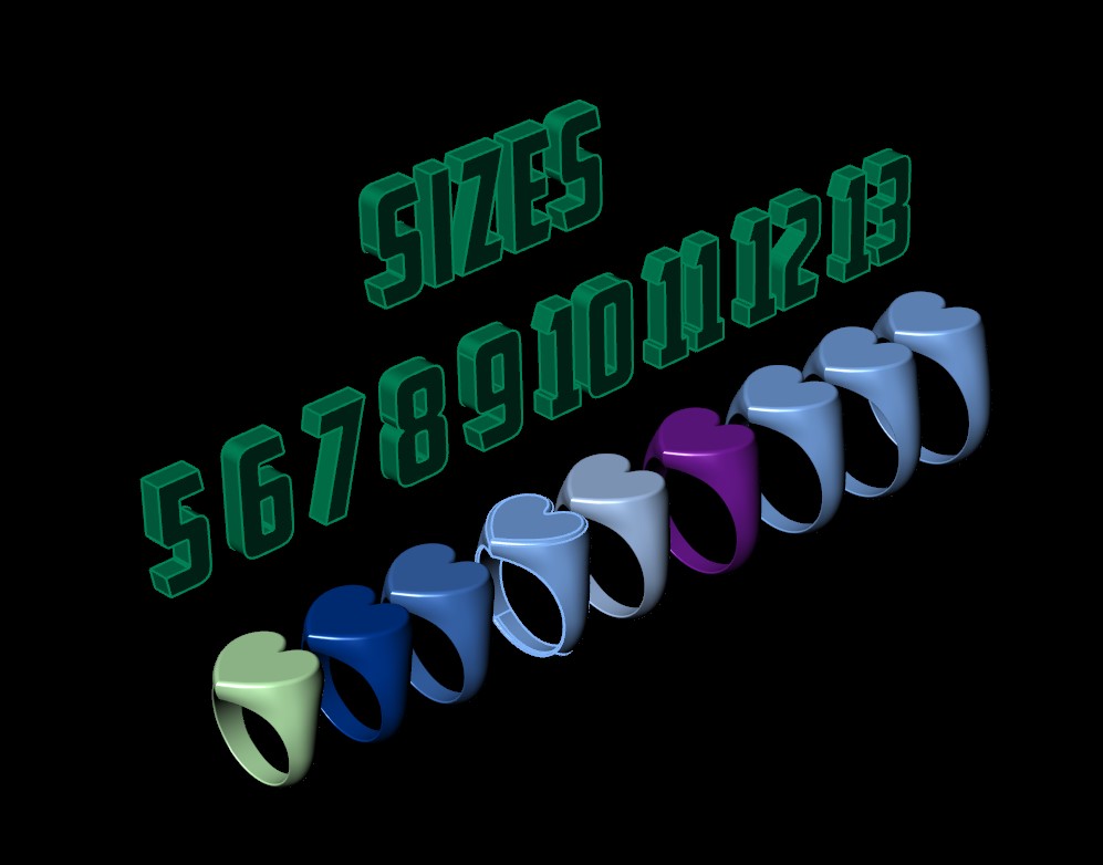 Chunky Heart Signet Ring 3D Model — view 5