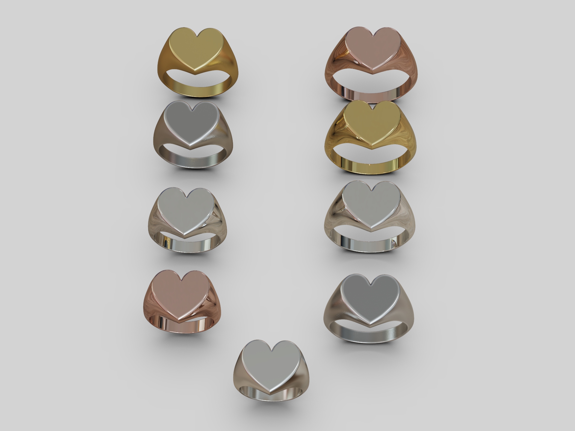 Chunky Heart Signet Ring 3D Model — view 7
