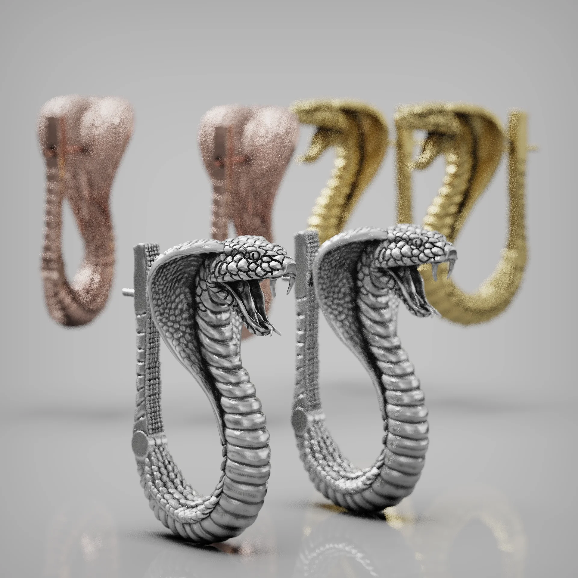 Cobra Serpent with Scales Hoop Earrings — view 6