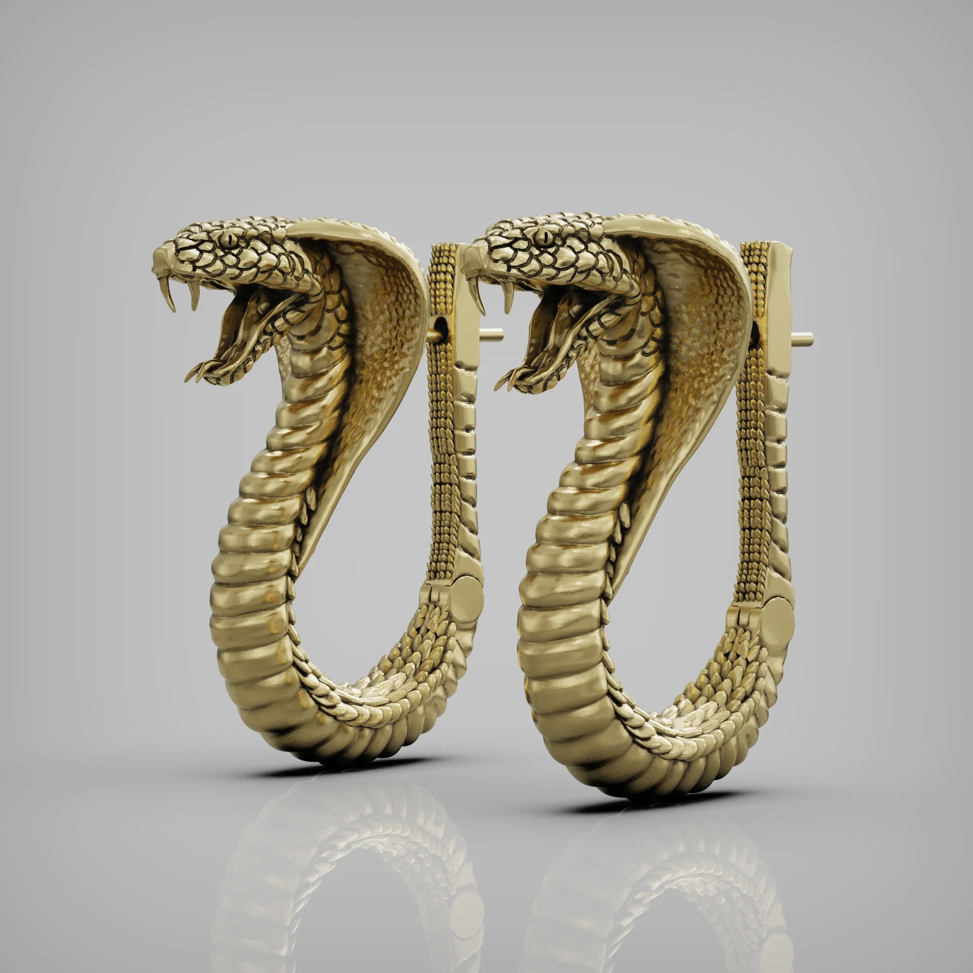 Cobra Serpent with Scales Hoop Earrings — view 2