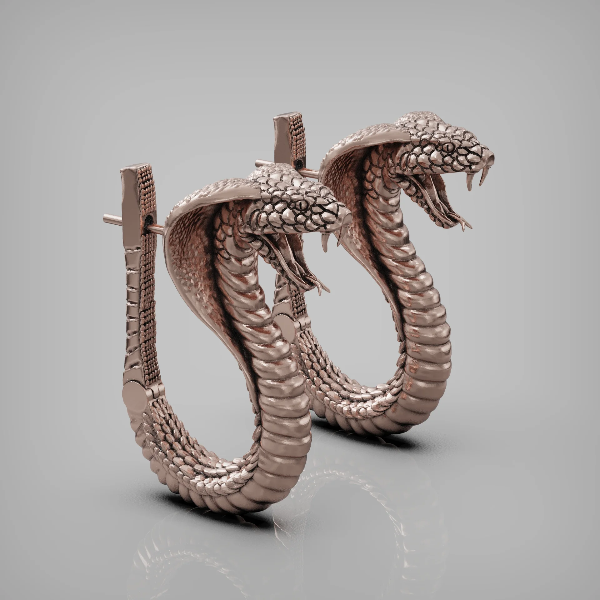 Cobra Serpent with Scales Hoop Earrings — view 3