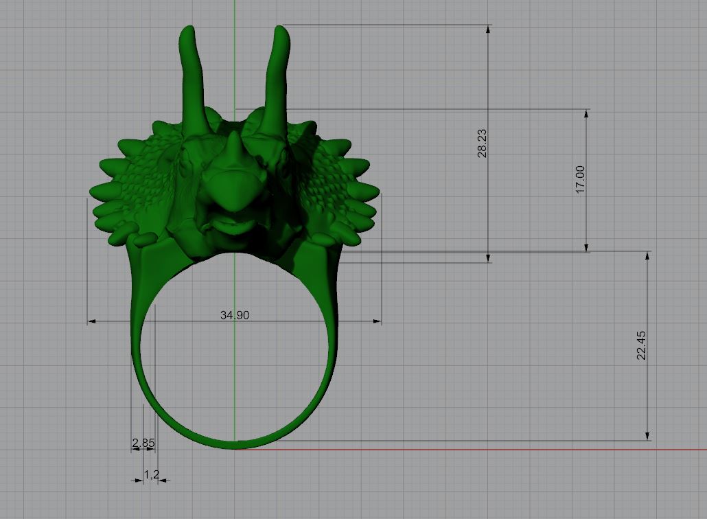 Detailed Triceratops Skull Ring — view 3