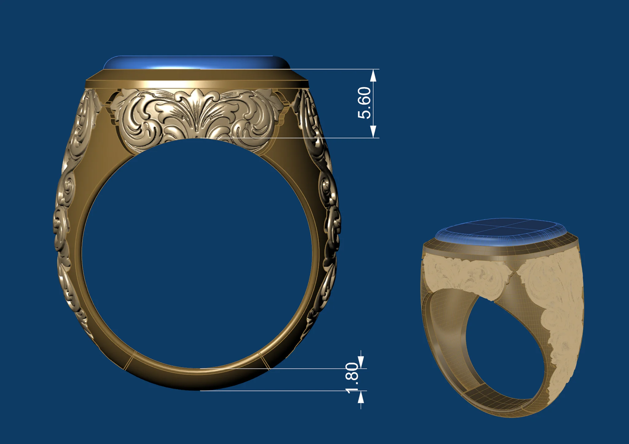 Mens Engraved Ring ZBrush 3D Printable — view 6