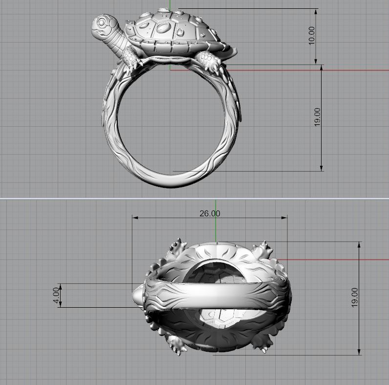 Detailed Sculptural Turtle Ring with Leaf Shoulders — view 8