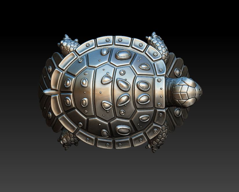 Detailed Sculptural Turtle Ring with Leaf Shoulders — view 5