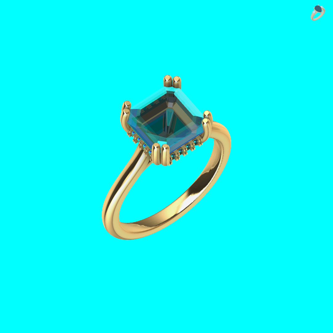 Solitaire Ring Square Diamond Beaded Shank