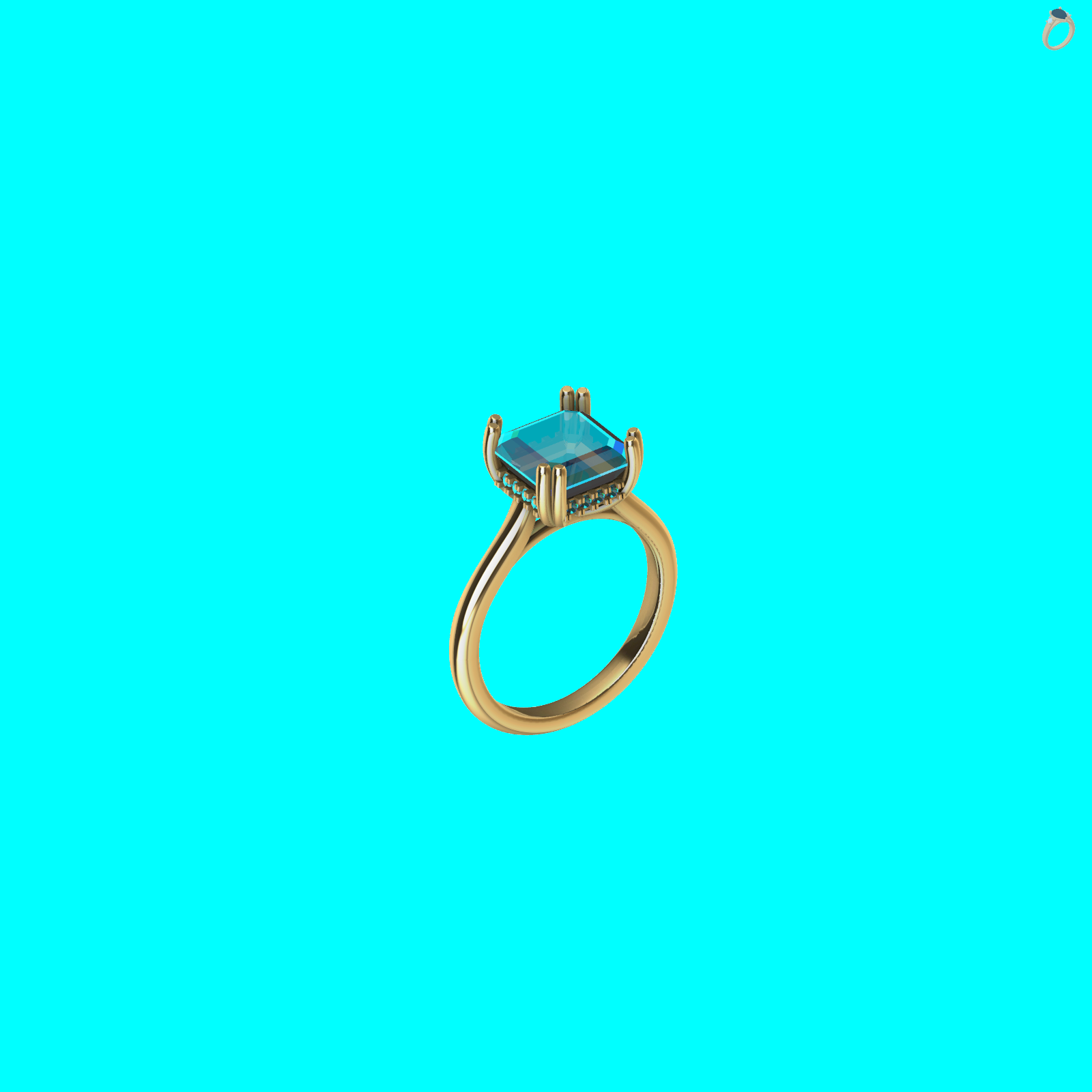 Solitaire Ring Square Diamond Beaded Shank — view 7