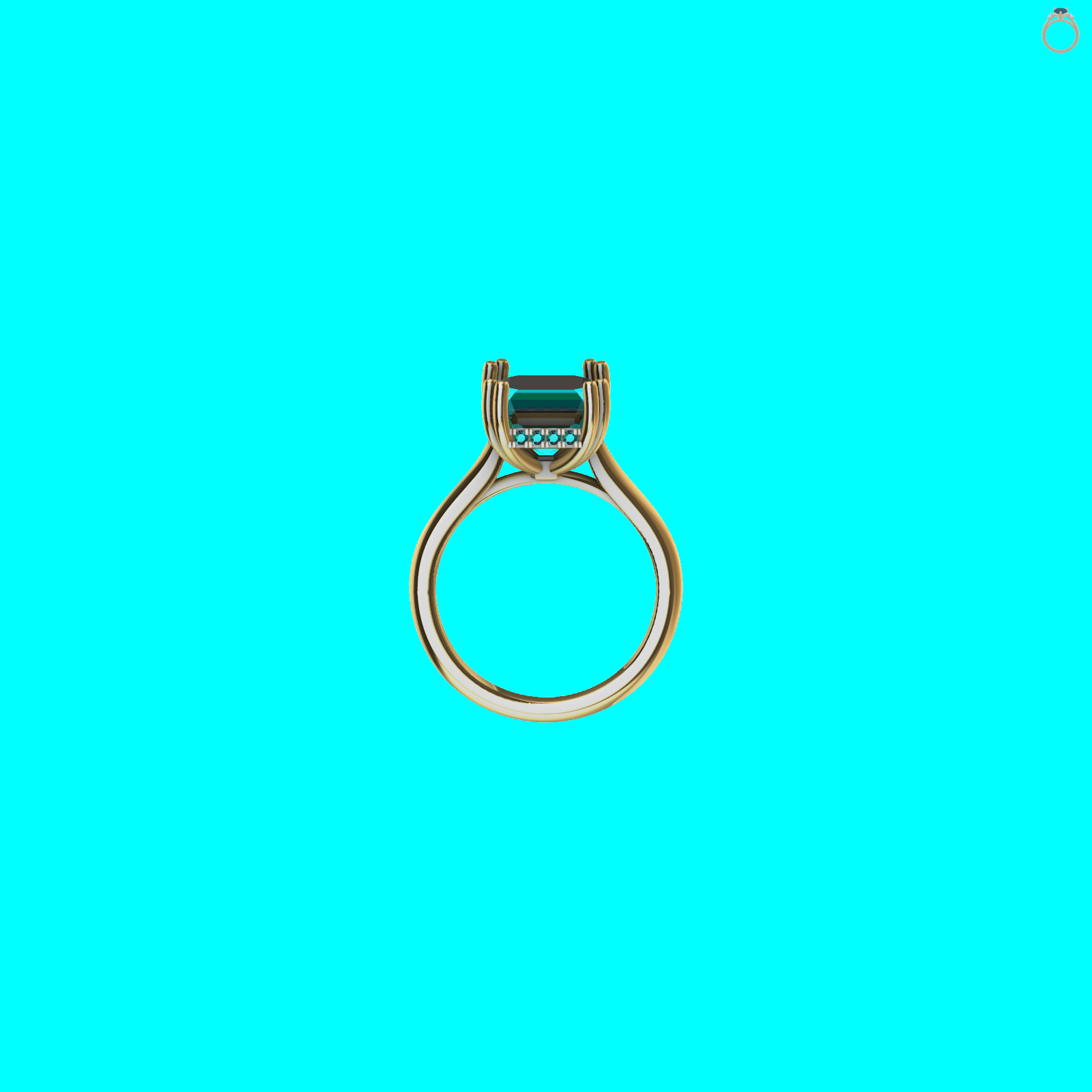 Solitaire Ring Square Diamond Beaded Shank — view 5