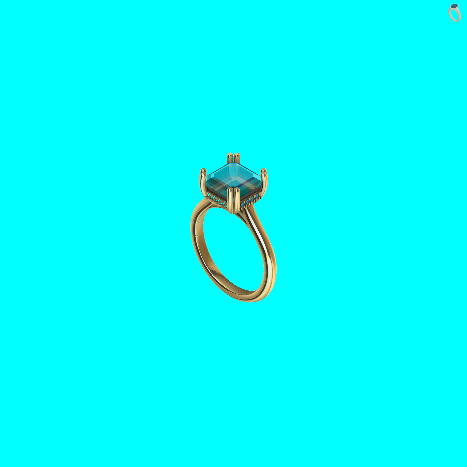 Solitaire Ring Square Diamond Beaded Shank — view 8