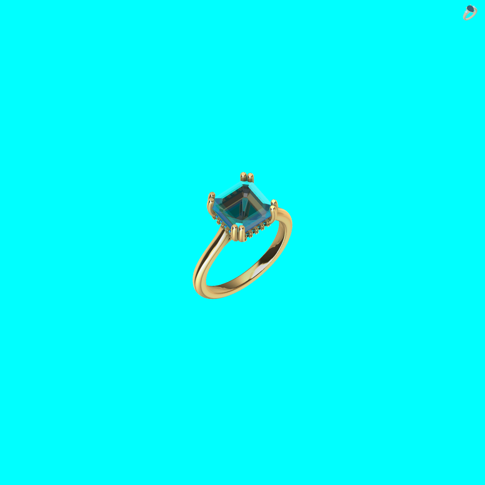 Solitaire Ring Square Diamond Beaded Shank — view 4