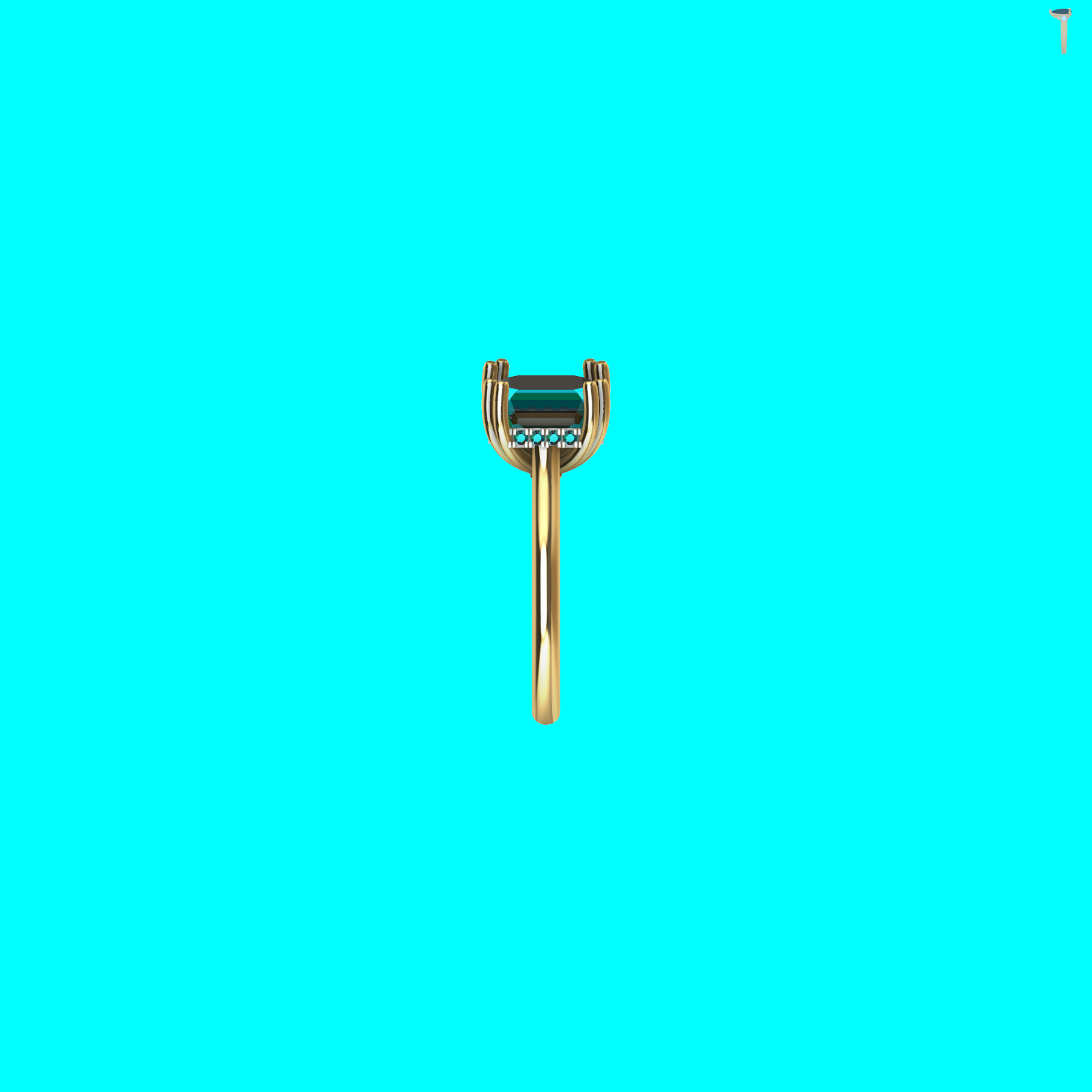 Solitaire Ring Square Diamond Beaded Shank — view 6
