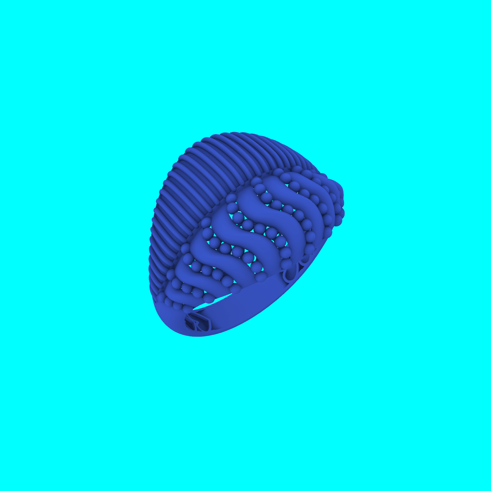 Wide Dome Ribbed Wavy Beaded Ring — view 2