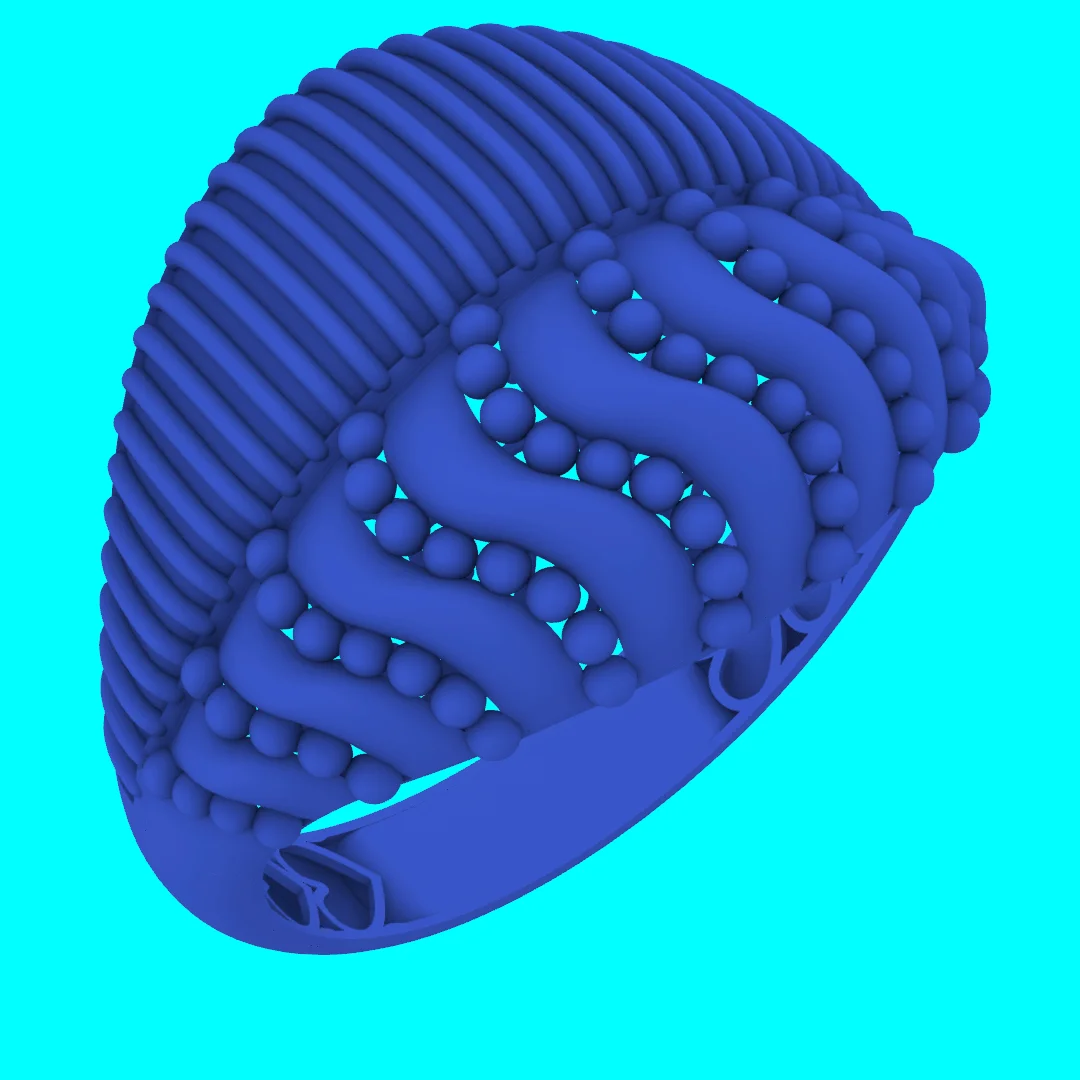 Wide Dome Ribbed Wavy Beaded Ring