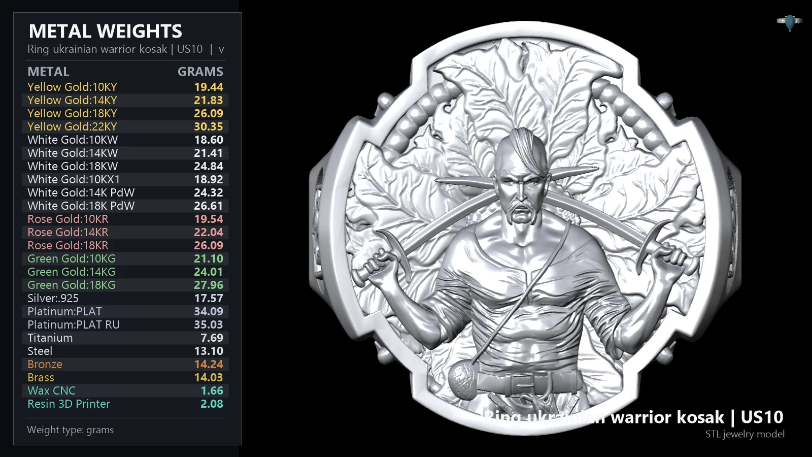 Cossack Warrior Relief Signet Ring with Tryzub Shoulders — view 4