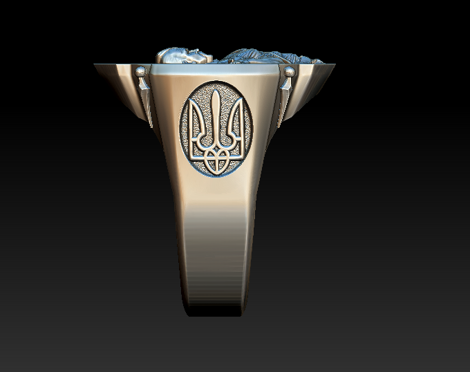 Cossack Warrior Relief Signet Ring with Tryzub Shoulders — view 6