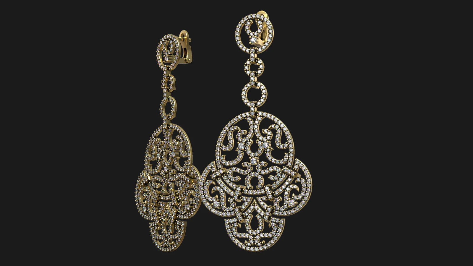 Luxury Designer Gold Round Diamond Earrings — view 3