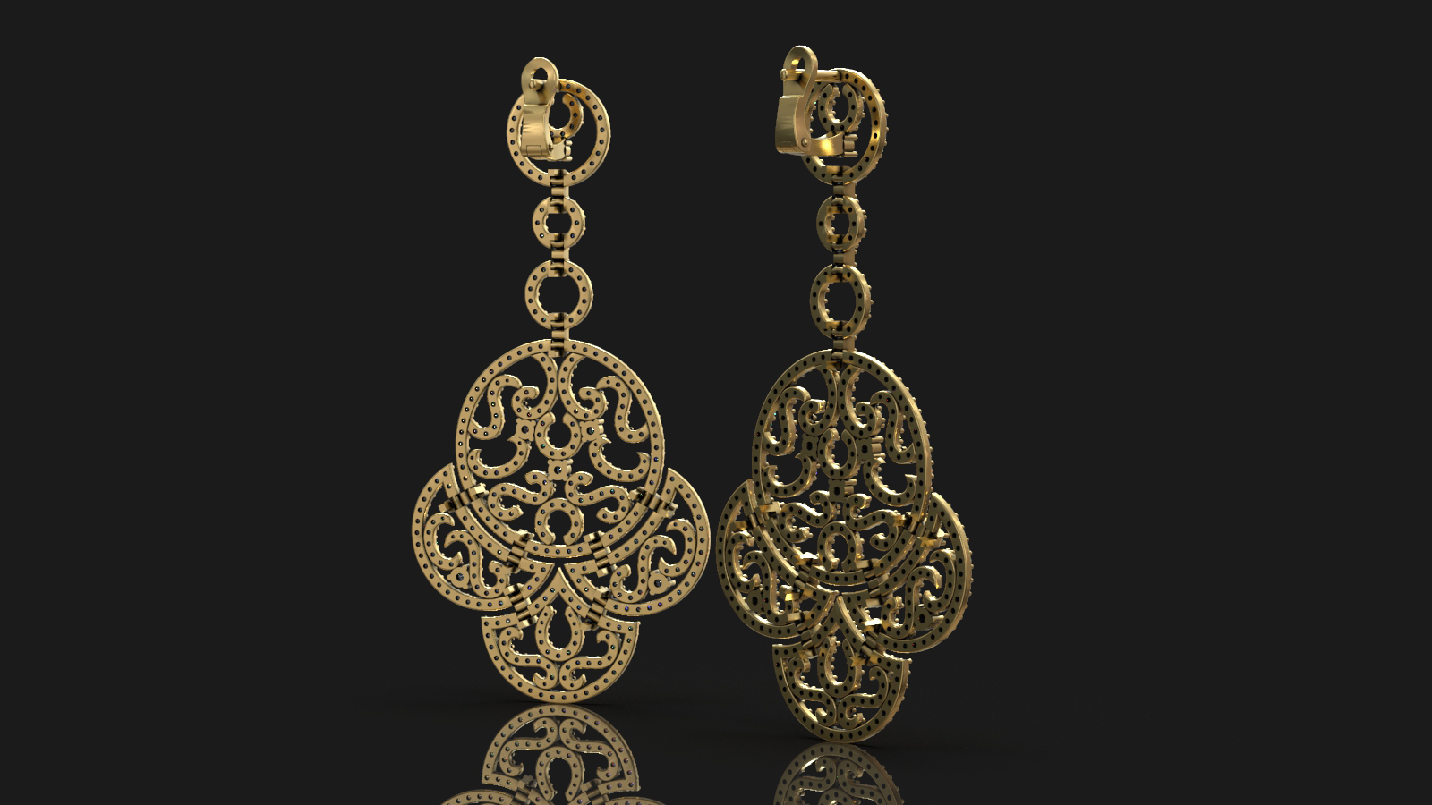 Luxury Designer Gold Round Diamond Earrings — view 5