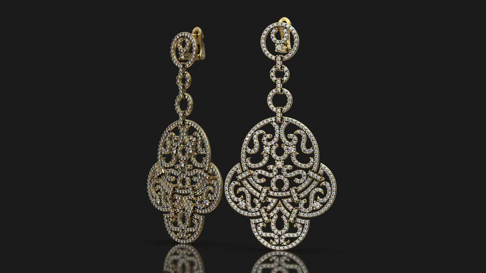 Luxury Designer Gold Round Diamond Earrings