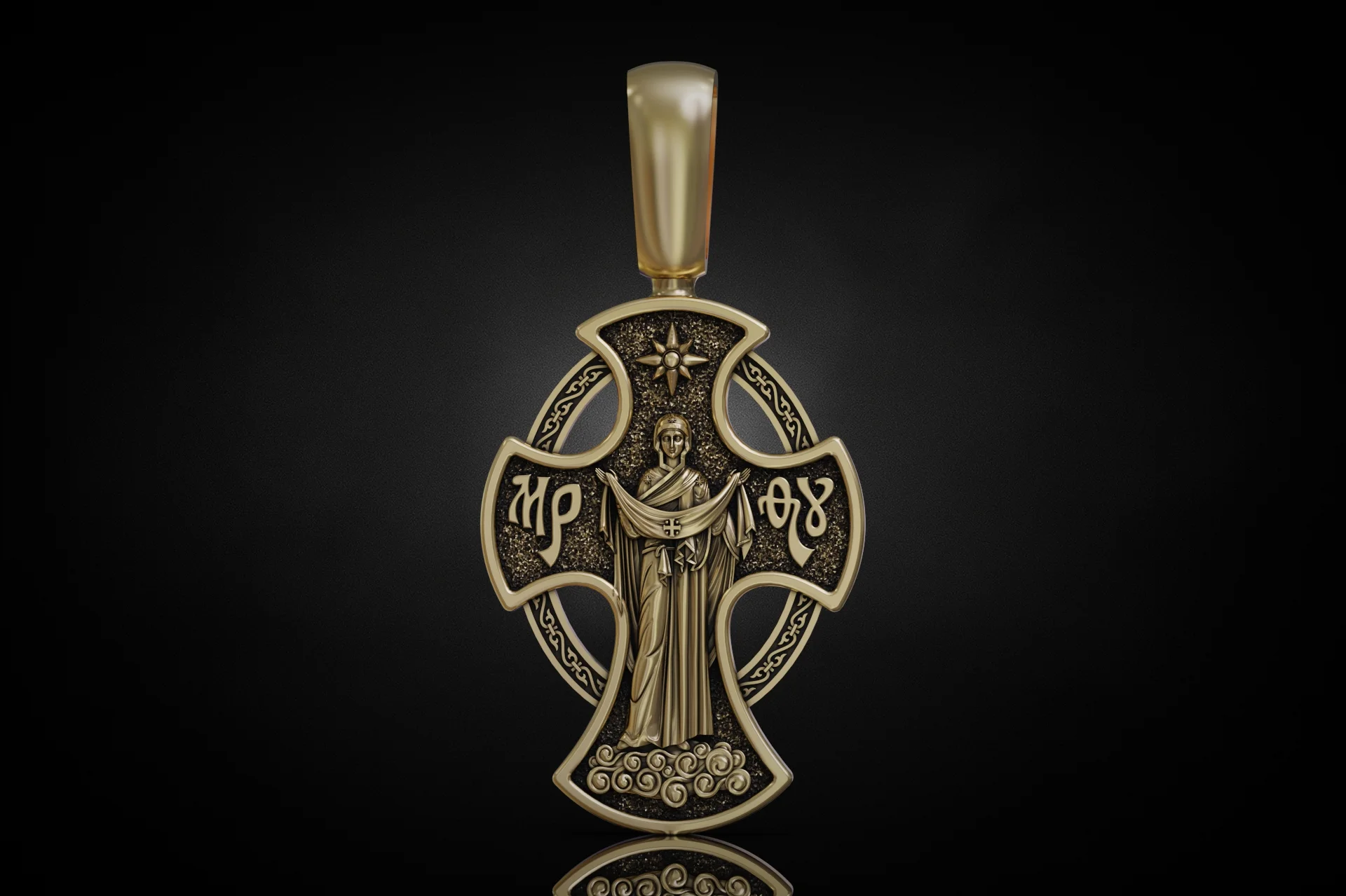 Eastern Orthodox Cross with Crucifixion & Pokrov Relief — view 4