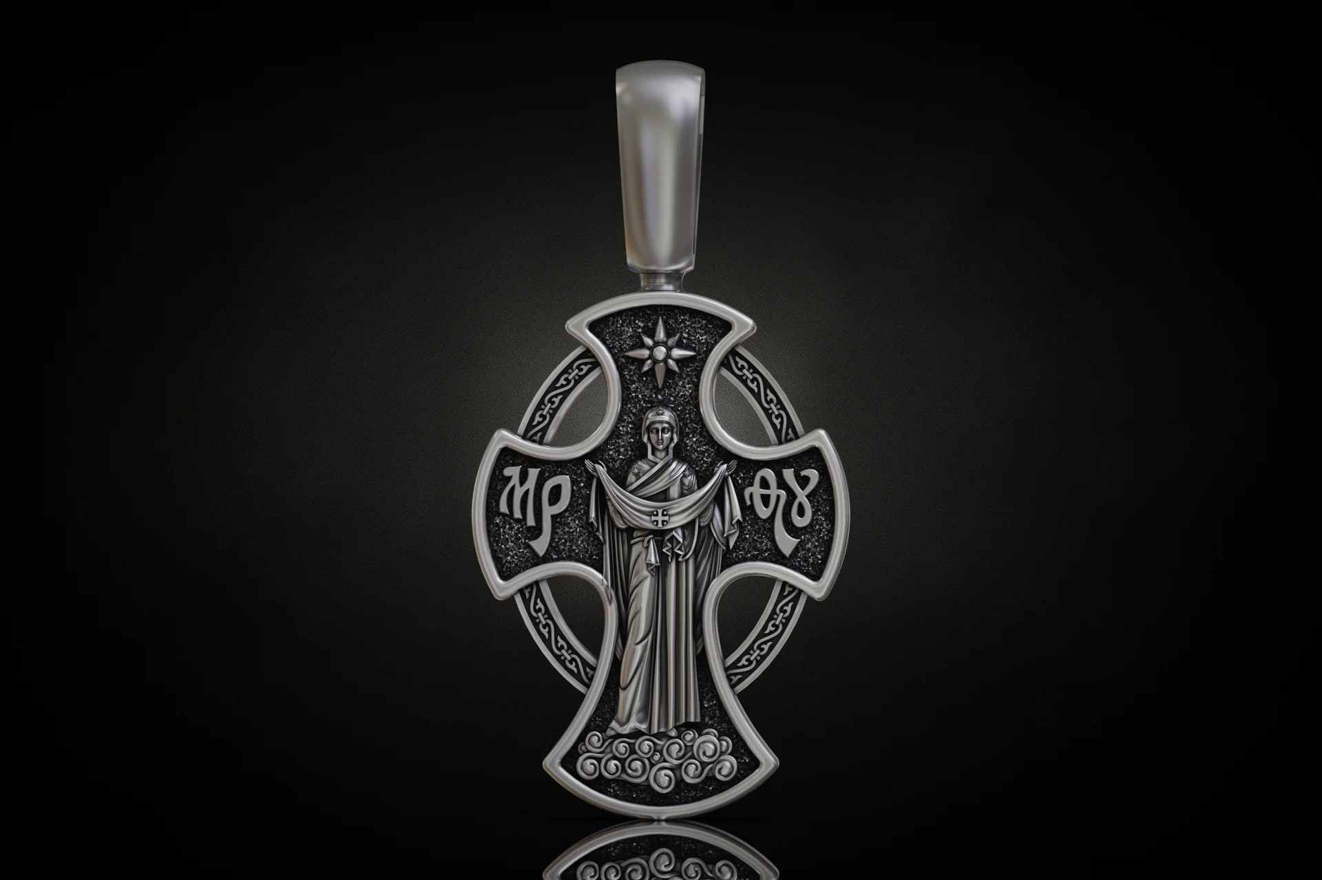 Eastern Orthodox Cross with Crucifixion & Pokrov Relief — view 2