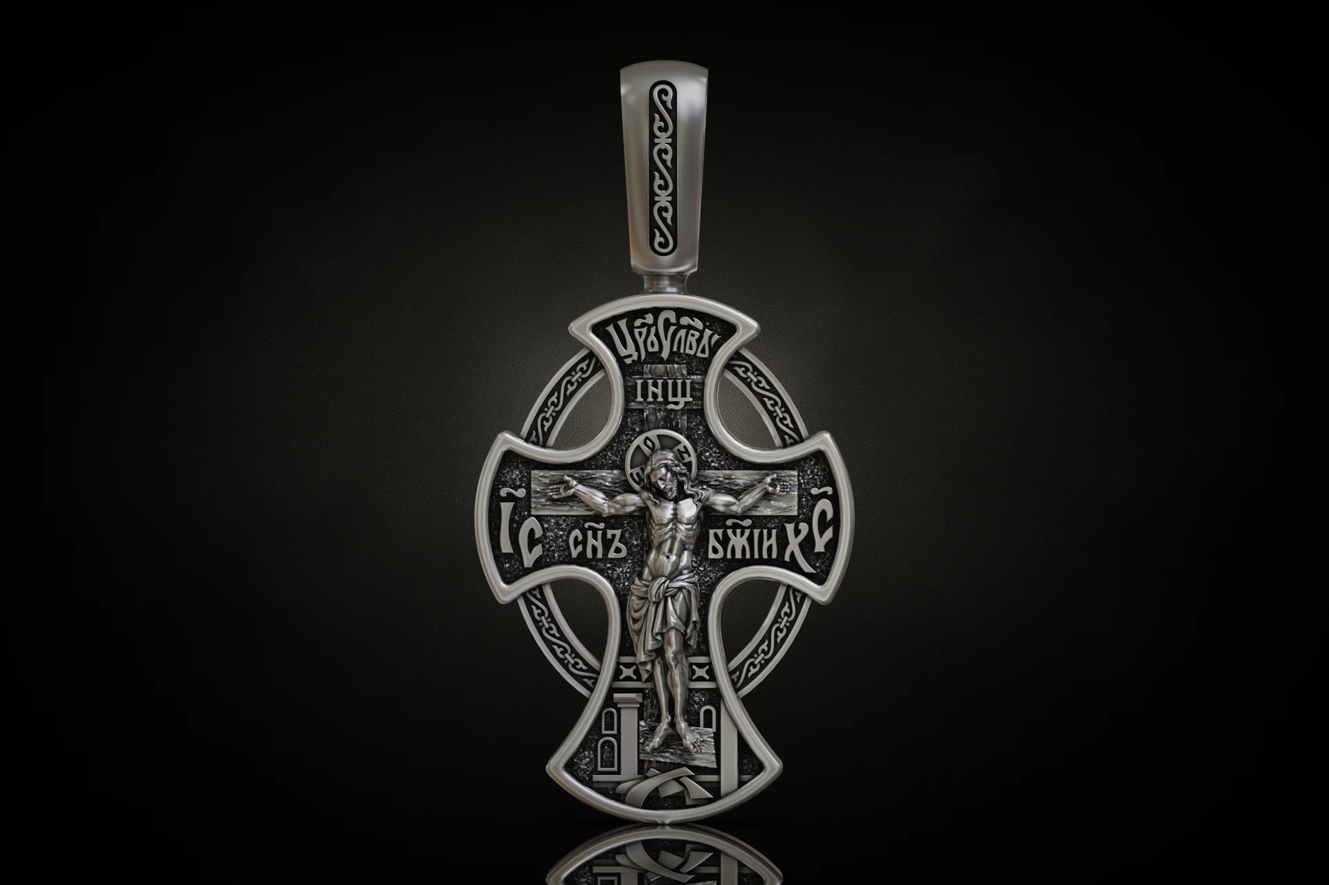 Eastern Orthodox Cross with Crucifixion & Pokrov Relief — view 3