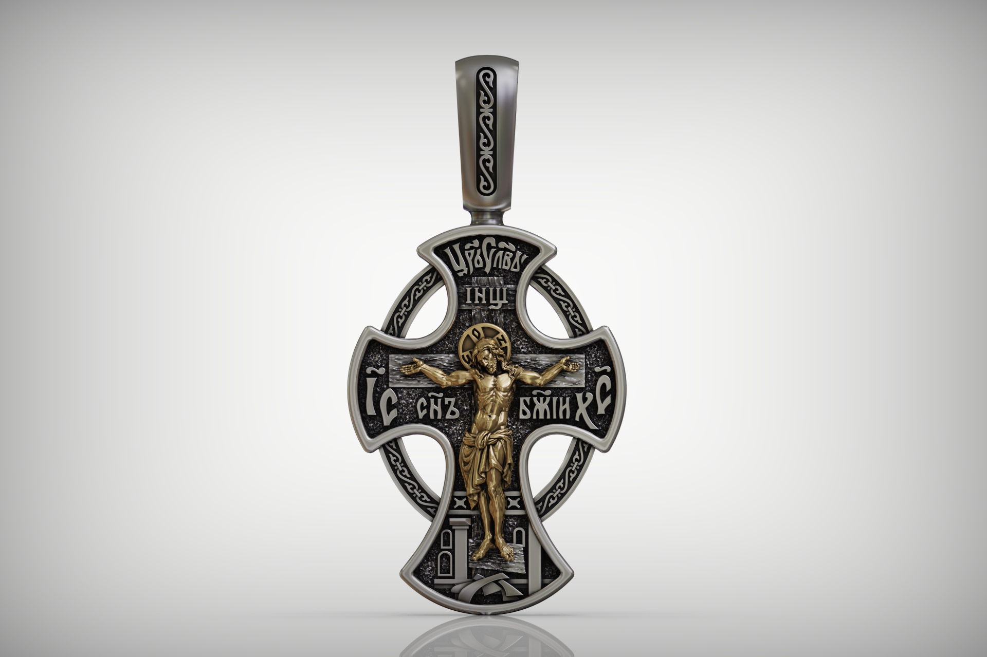 Eastern Orthodox Cross with Crucifixion & Pokrov Relief — view 6