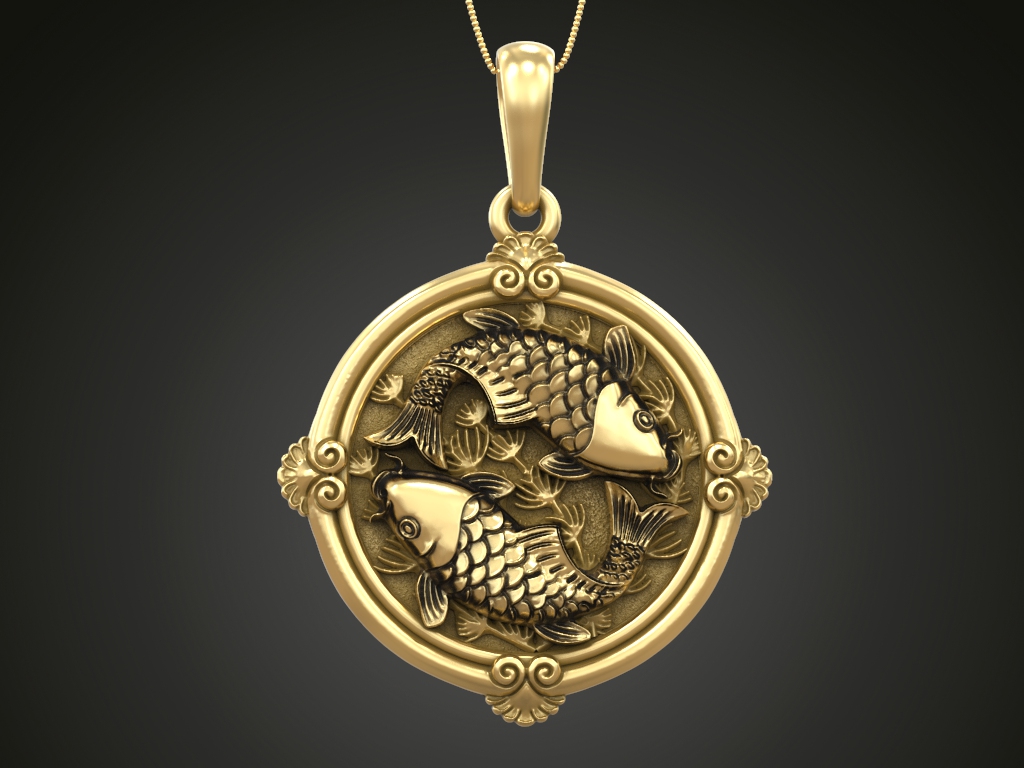 Koi Carp Pisces Zodiac Relief Medallion — view 4