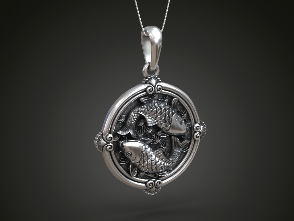 Koi Carp Pisces Zodiac Relief Medallion — view 2