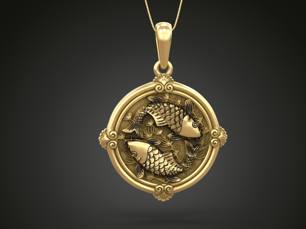 Koi Carp Pisces Zodiac Relief Medallion — view 3