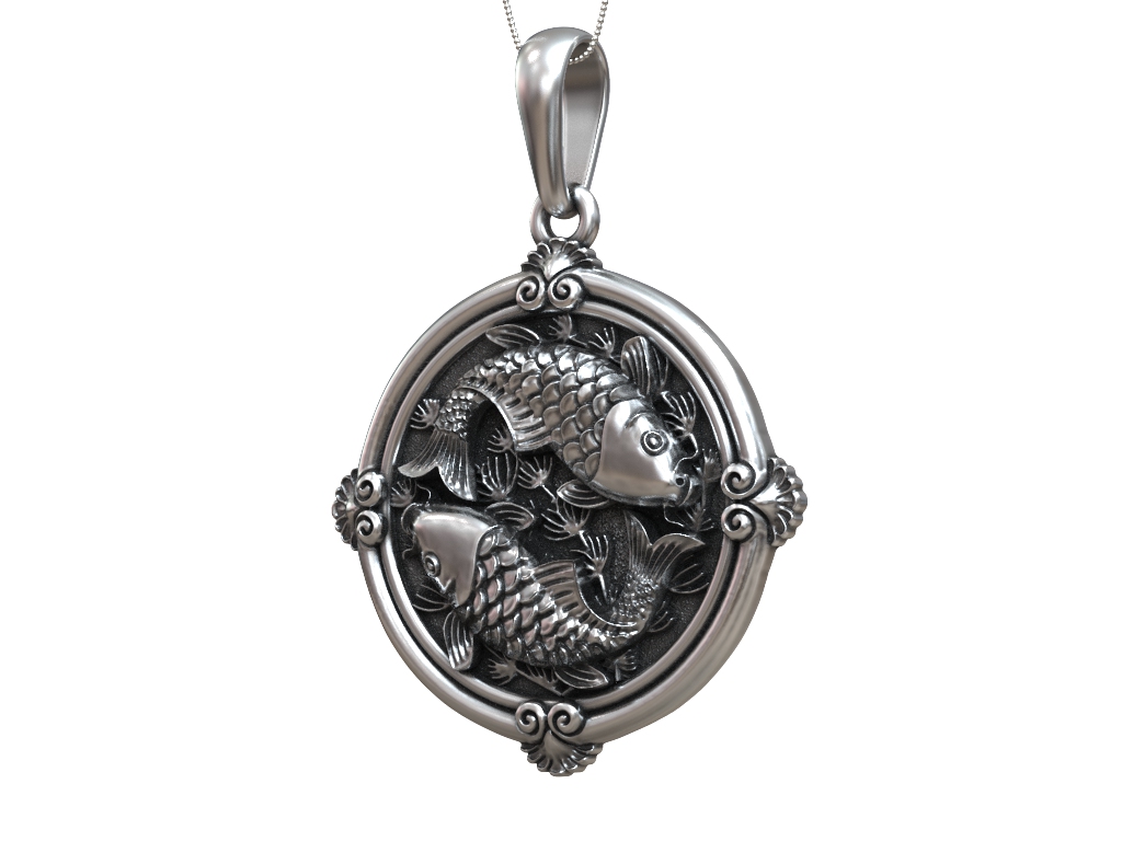 Koi Carp Pisces Zodiac Relief Medallion — view 6