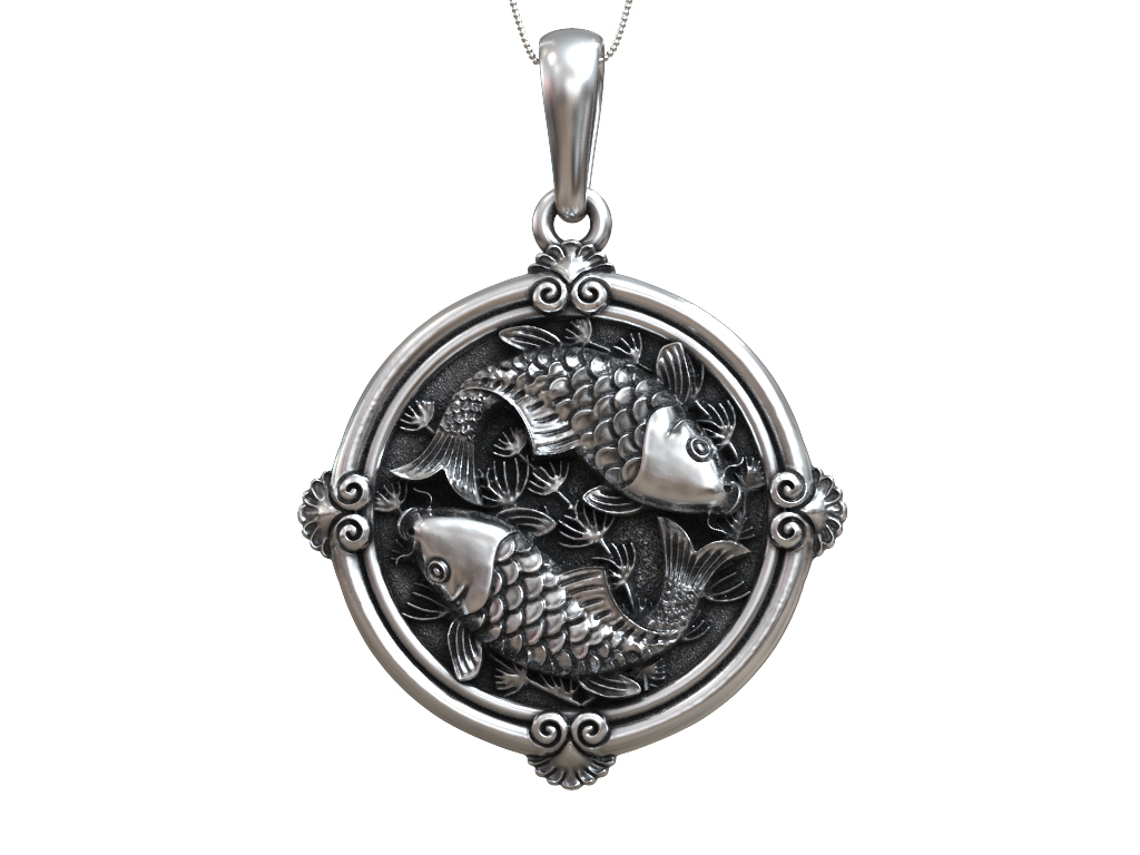 Koi Carp Pisces Zodiac Relief Medallion — view 5